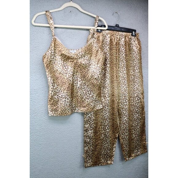 Kathryn Leopard Print Satin Pajama Set-Size Medium-Sleeveless - Picture 1 of 16